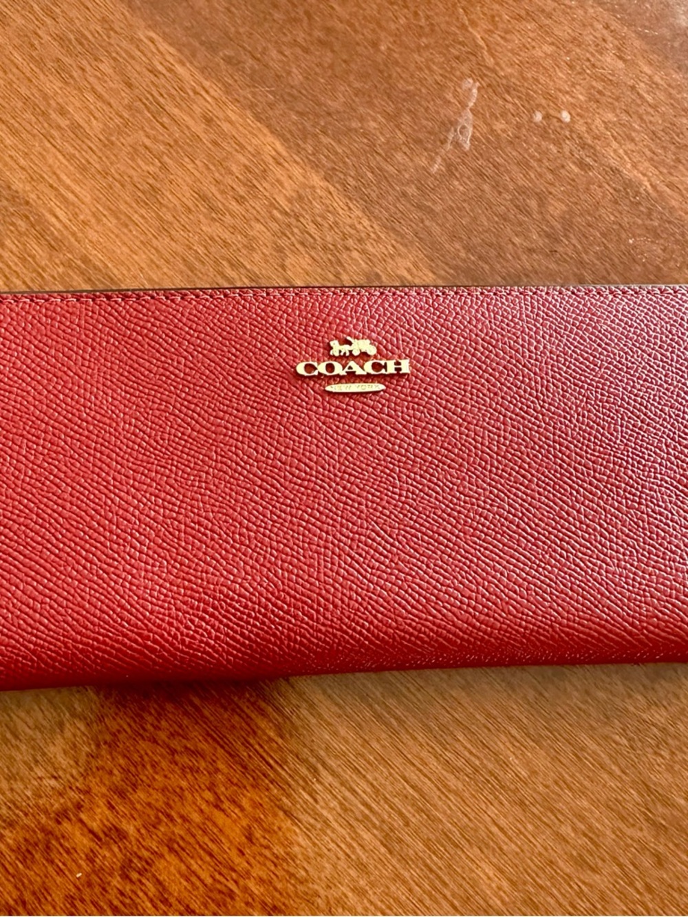 Coach Burgundy Saffiano Slim Continental Wallet with Gold Snap